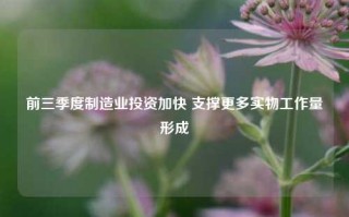 前三季度制造业投资加快 支撑更多实物工作量形成