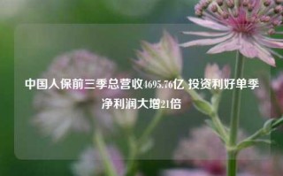 中国人保前三季总营收4695.76亿 投资利好单季净利润大增21倍