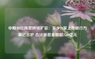 中期分红阵营持续扩容：至少19家上市银行方案已出炉 合计派息金额超2500亿元