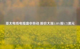 亚太电线电缆盘中异动 股价大涨5.18%报1.72美元