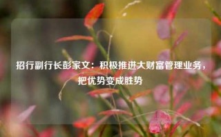 招行副行长彭家文：积极推进大财富管理业务，把优势变成胜势