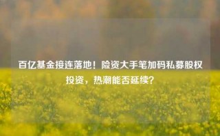 百亿基金接连落地！险资大手笔加码私募股权投资，热潮能否延续？