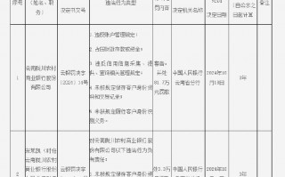 云南陇川农村商业银行被罚81.7万元：因未按照规定履行客户身份识别义务等五项违法行为