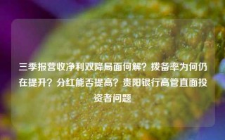 三季报营收净利双降局面何解？拨备率为何仍在提升？分红能否提高？贵阳银行高管直面投资者问题