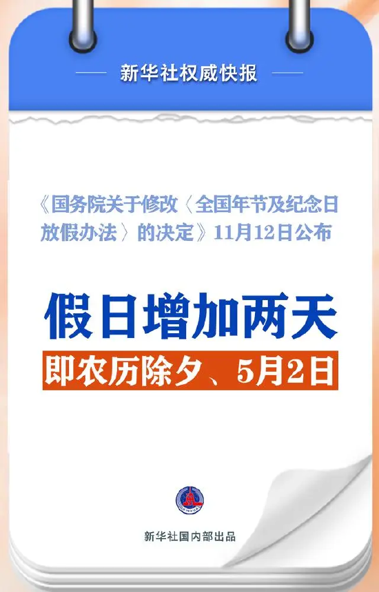 春节和劳动节各增1天！2025年放假安排来了-第1张图片-新能源